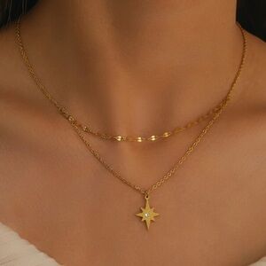 Gold Plated Stainless Steel Star Pendant 1pc Layered Necklace